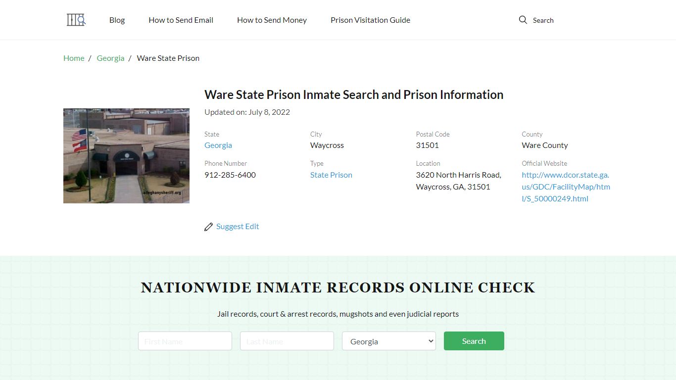 Ware State Prison Inmate Search, Visitation, Phone no ...